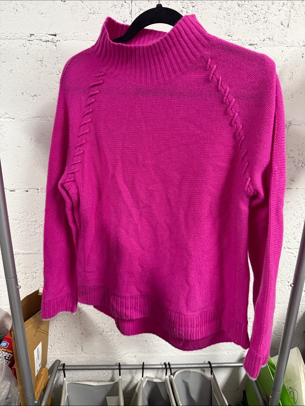 Fuchsia Mock Neck Women's Sweater 100% Cashmere LISA TODD Size Medium NWOT